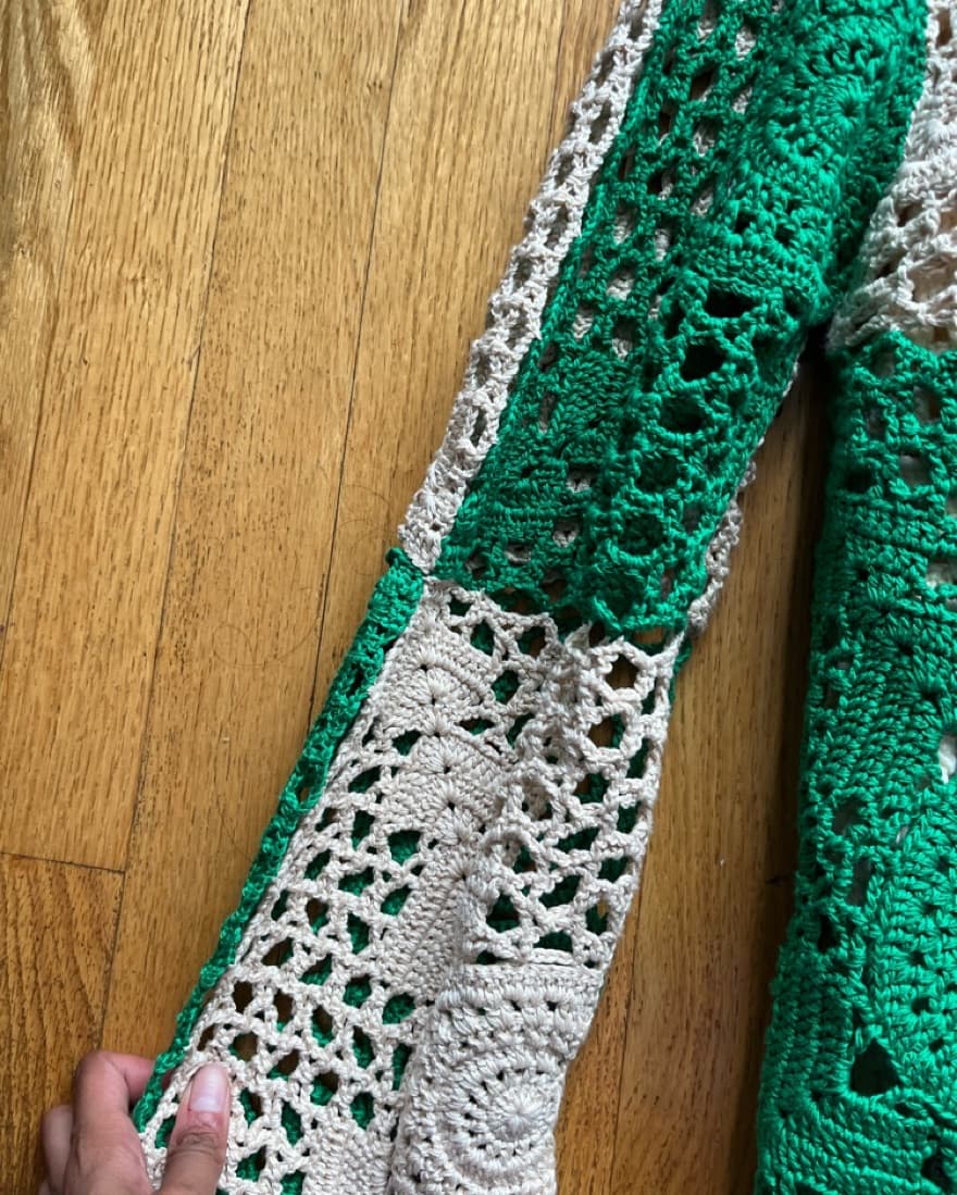 Bode Duotone Crochet Overshirt Green - Image 3