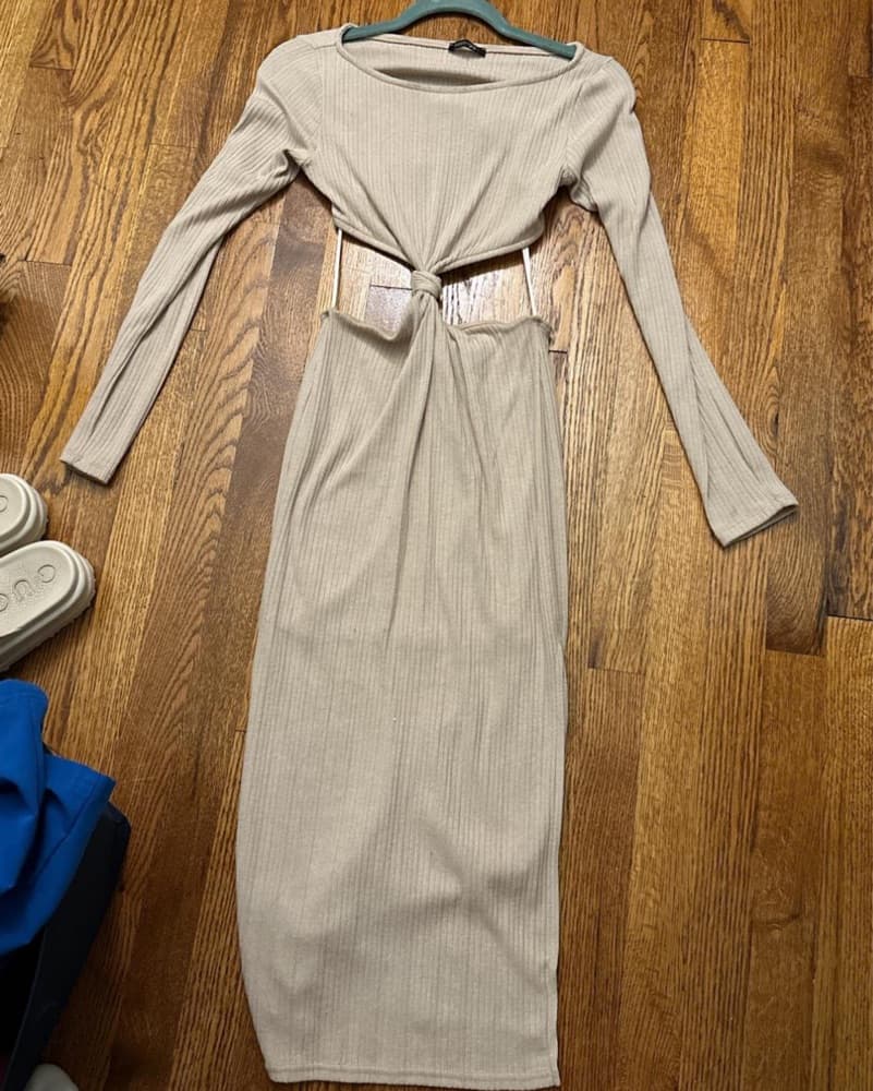 Beige Cut Out Midi Dress - Image 4
