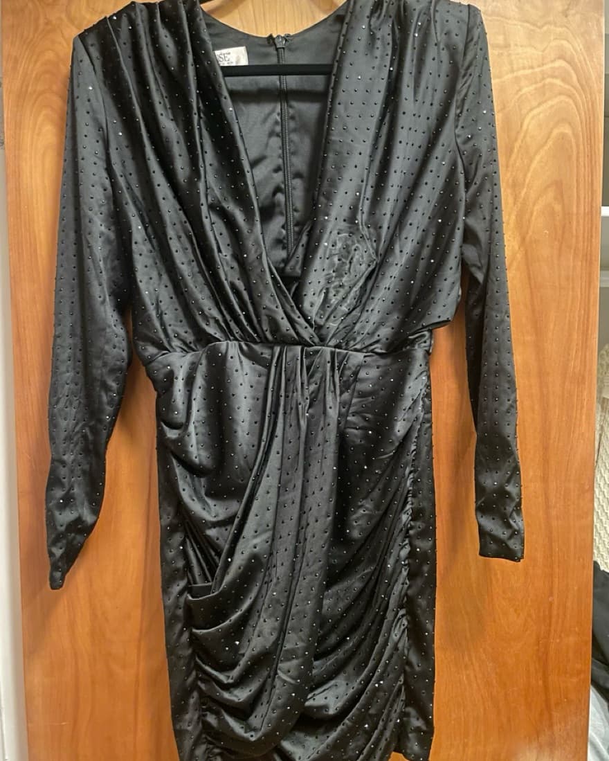 Black Sequin Drop Neck Dress - Image 2