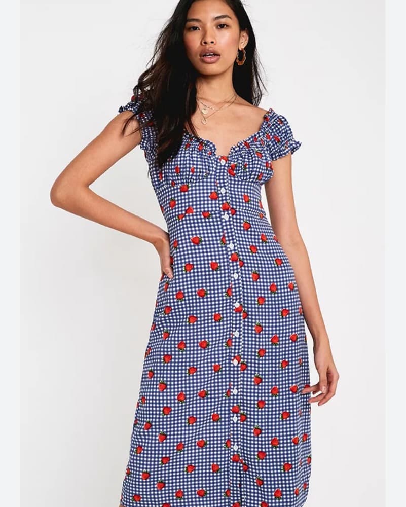 UO Blue Gingham Dress Strawberry Dress - Image 1