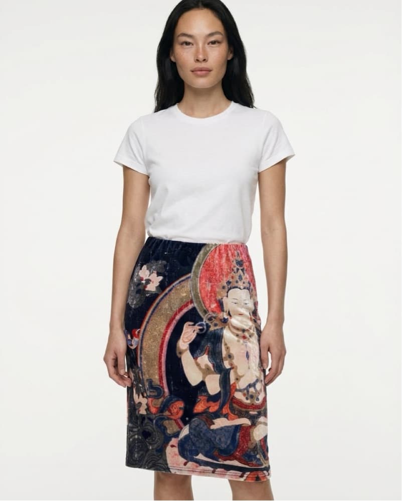 Velvet Buddha Asian Print Midi Skirt - Image 1