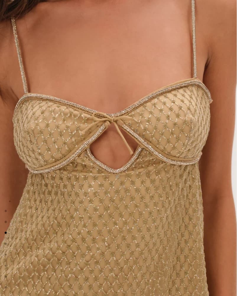 Glitter Gold Mini Slip Dress - Image 4