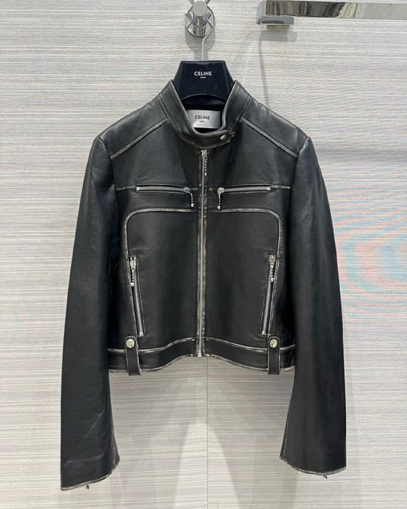 Celine Leather Distressed Biker Jacket - Image 1