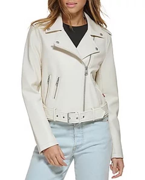 White Buckle Leather Jacket - Image 1