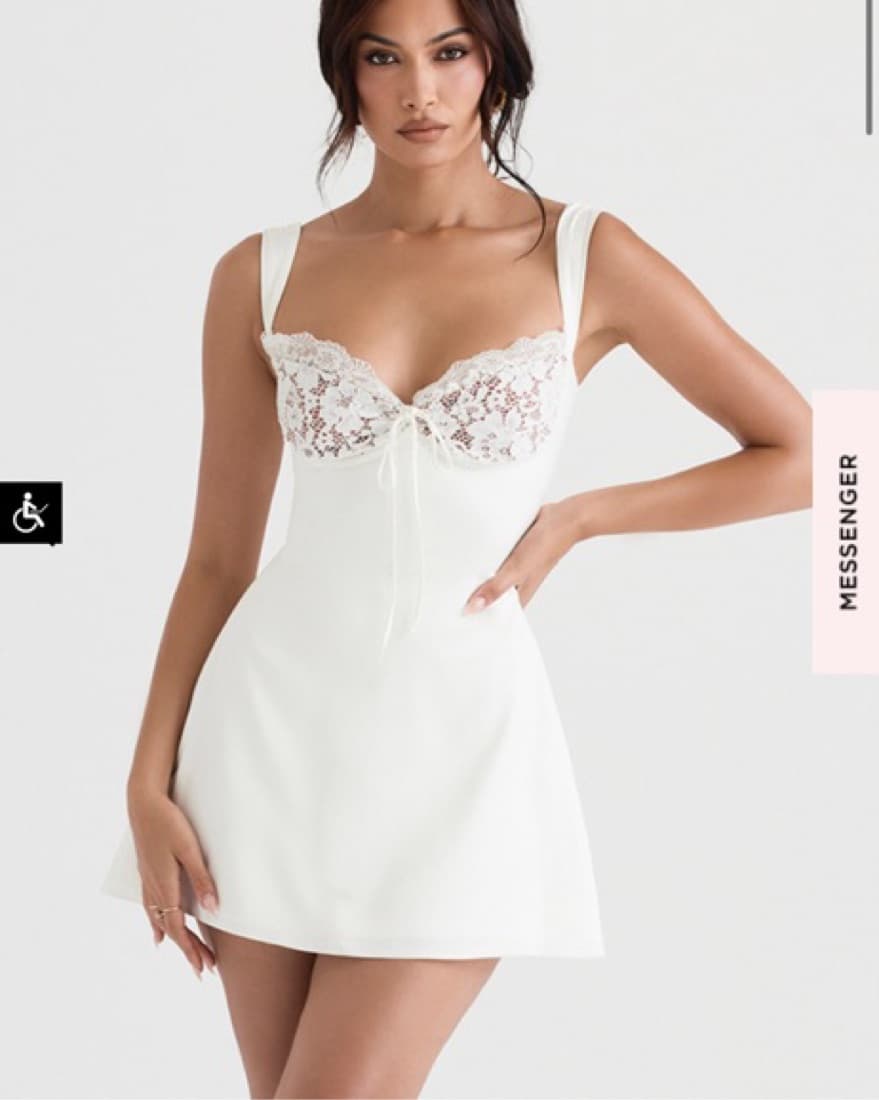 Adriana Ivory Satin And Lace Mini Dress - Image 1