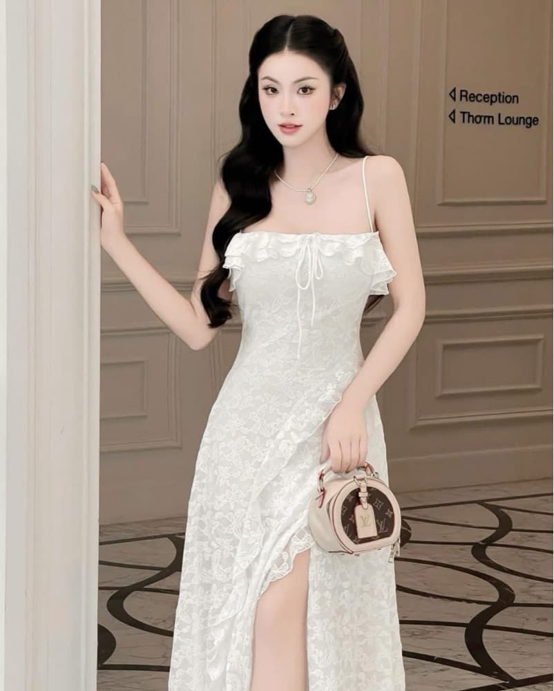 Lace Maxi Dress with Side Slit - Image 3