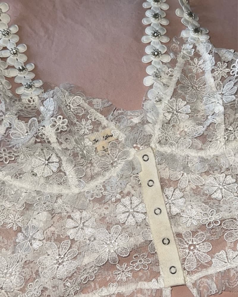 For Love & Lemons Pearl/Crystal top - Image 3