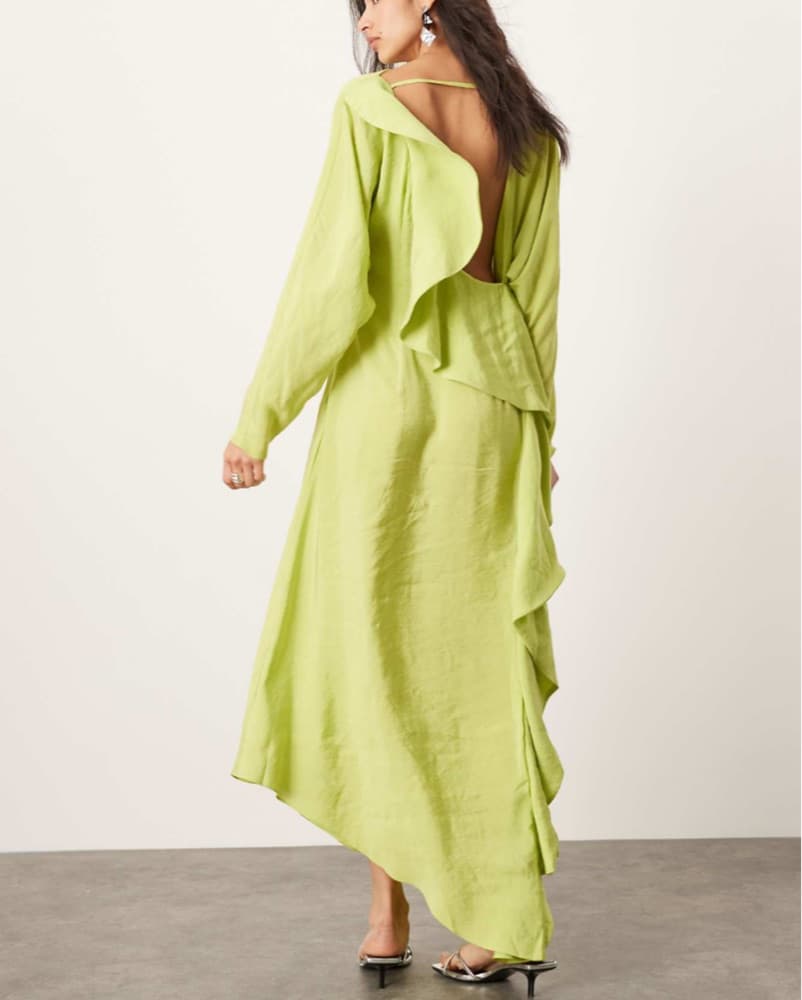Longsleeve Open Back Maxi Dress Lime  - Image 4