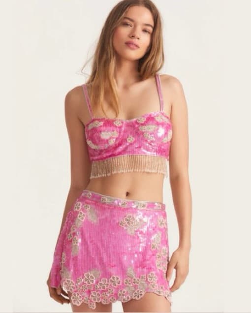 $765 Loveshackfancy Two Piece Sequin Set - Image 1
