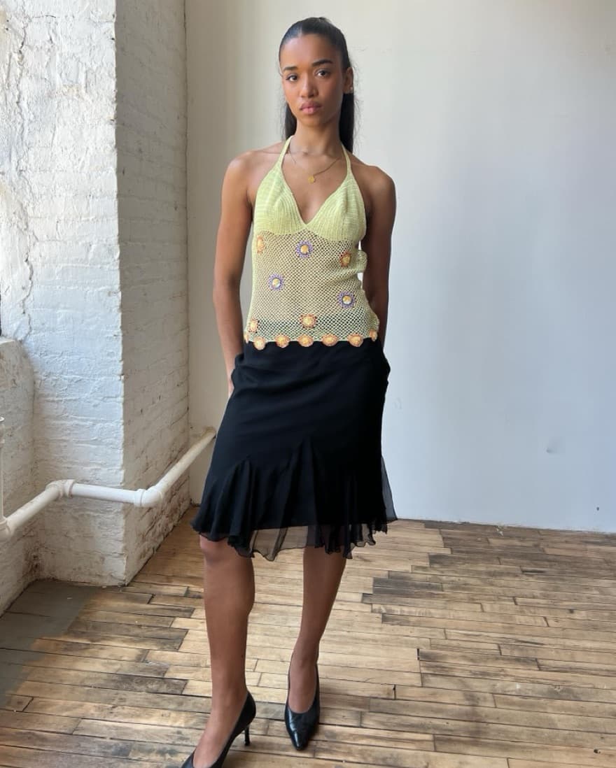 90’s Crochet Floral Embellished Halter - Image 1
