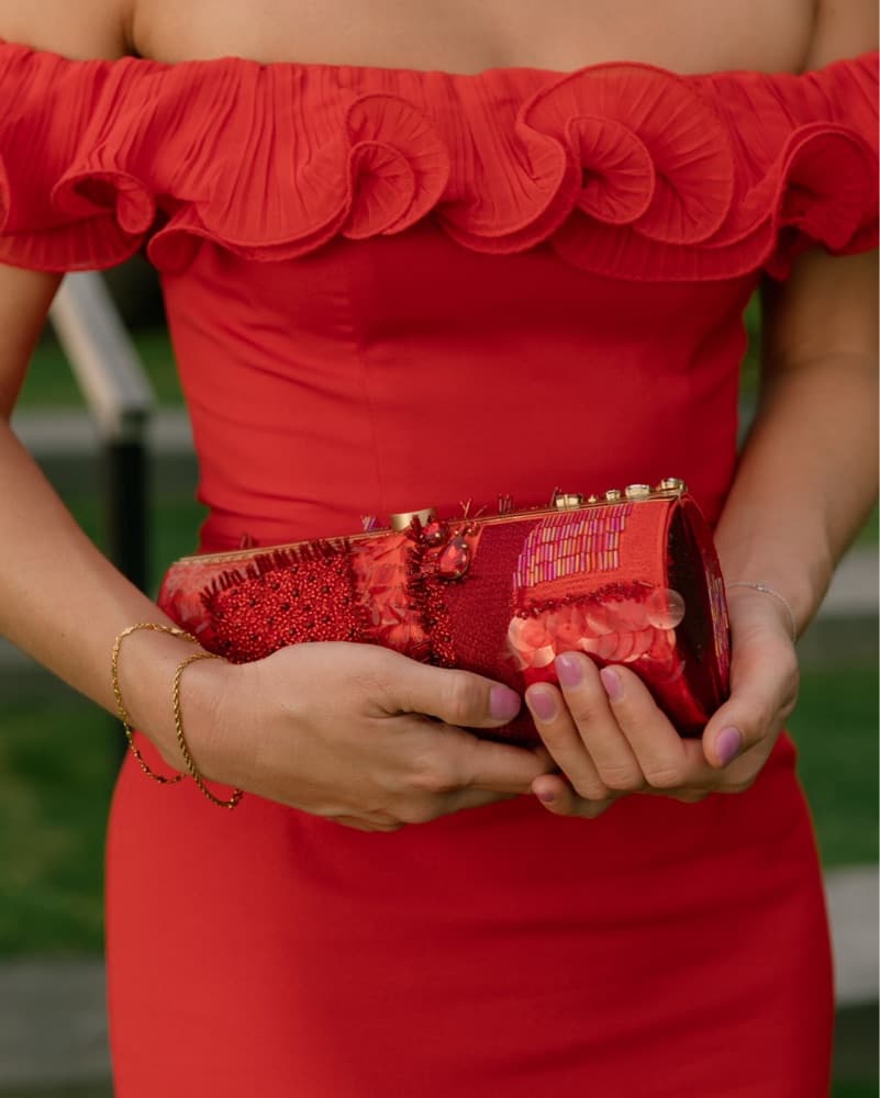 Cult Gaia Red Sequin Clutch Purse - Image 1