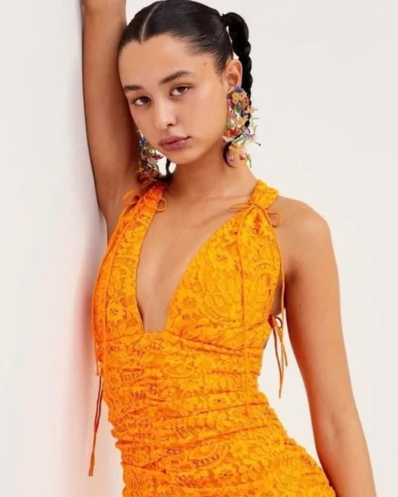 Orange Lace Mini Dress  - Image 1