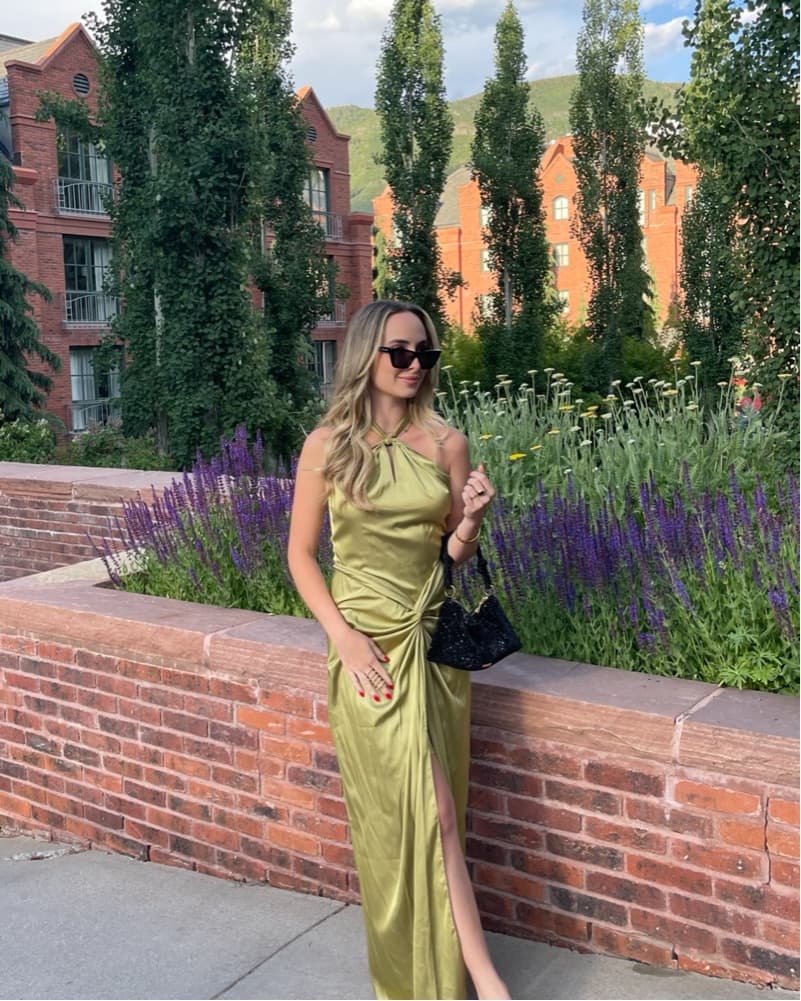 Green Long Maxi Satin Dress - Image 2