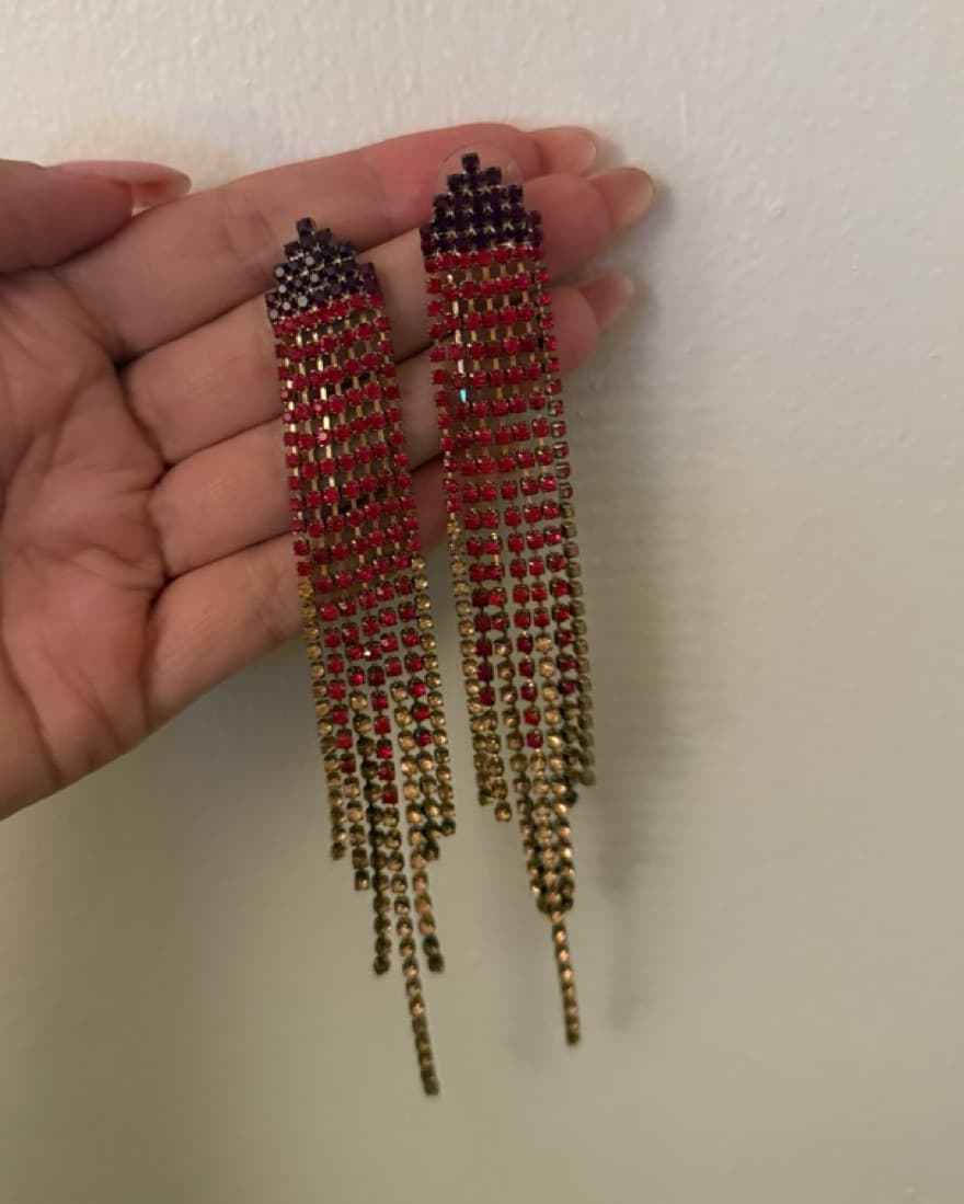 Red Rhinestone Earrings  - Image 1