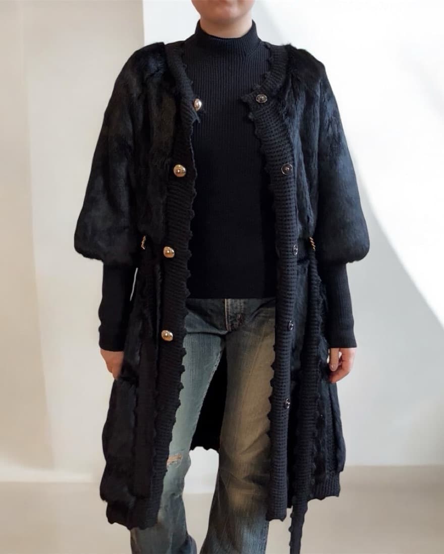 Luxe Rabbit Fur Coat with waist tie and  - Image 3