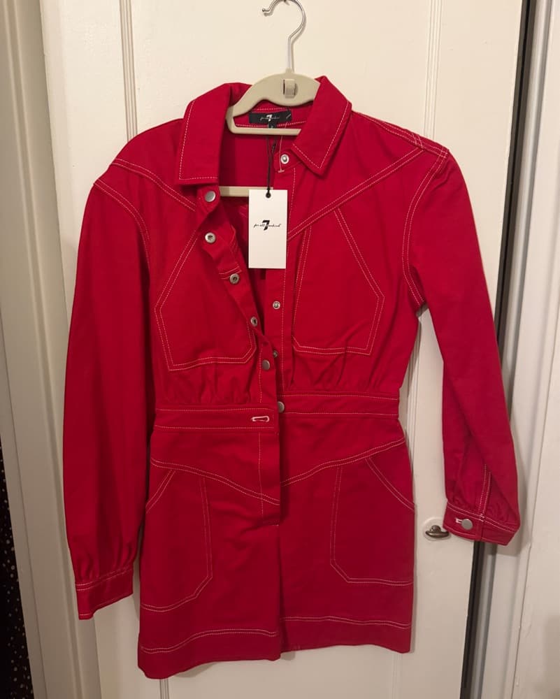 Red Denim Mini Dress 7 For All Mankind - Image 2
