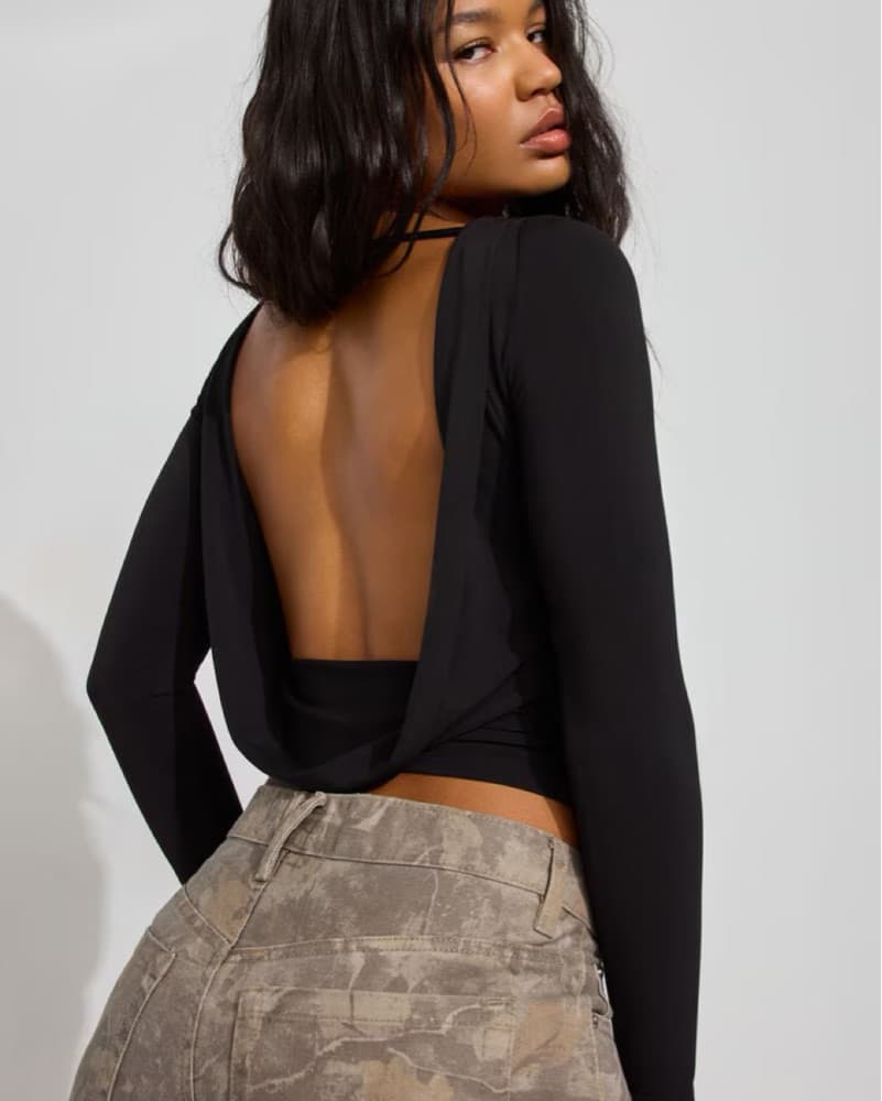 Long Sleeve Cowl Back Top - Image 1