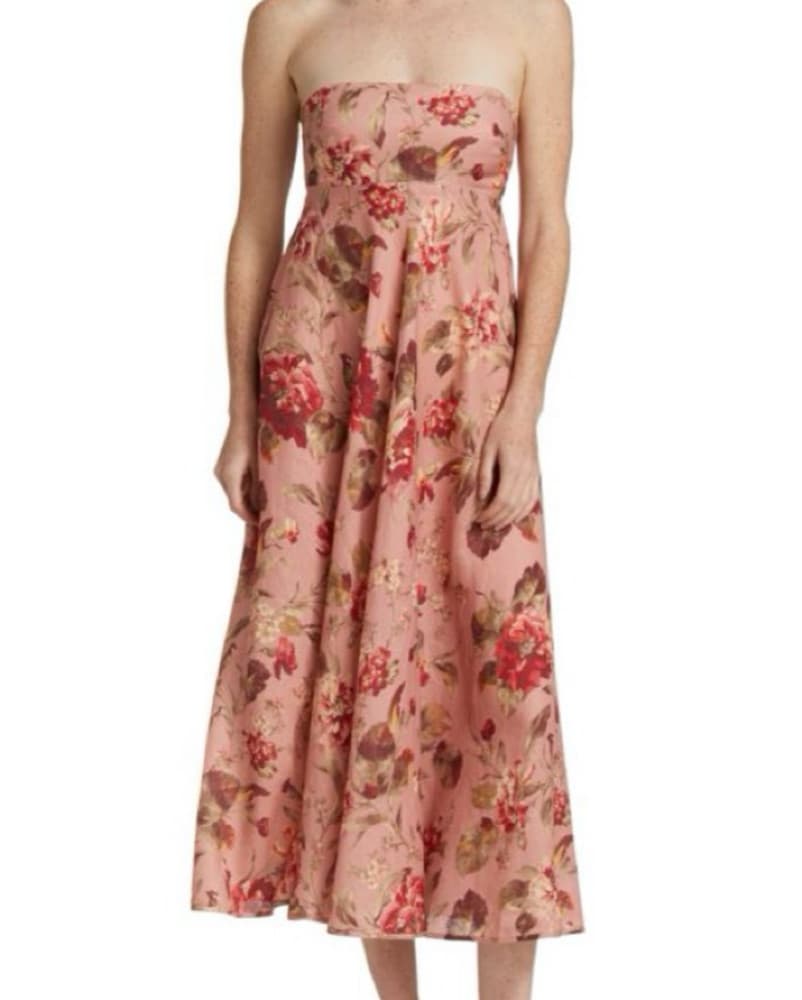 Floral Midi Dress with Sweetheart Neckline - Image 1