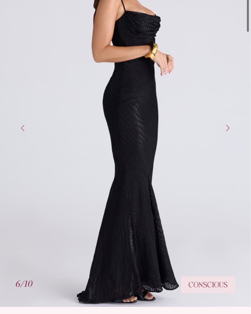Black Devore Satin Maxi Gown - Image 4