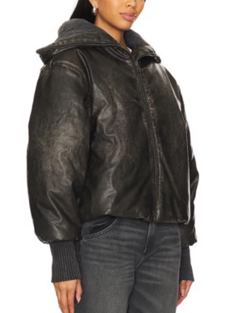 Faux Leather Hooded Puffer Jacket - Image 2