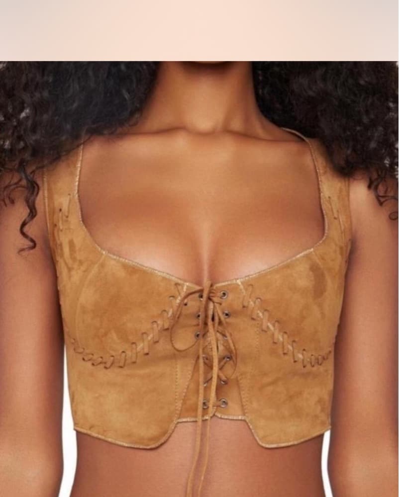 Danielle Guizio Suede Corset lace up top - Image 4
