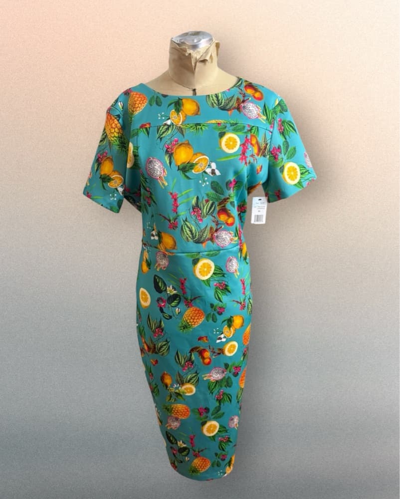 Alexia Admor Teal Fruit Print Dress - Image 1