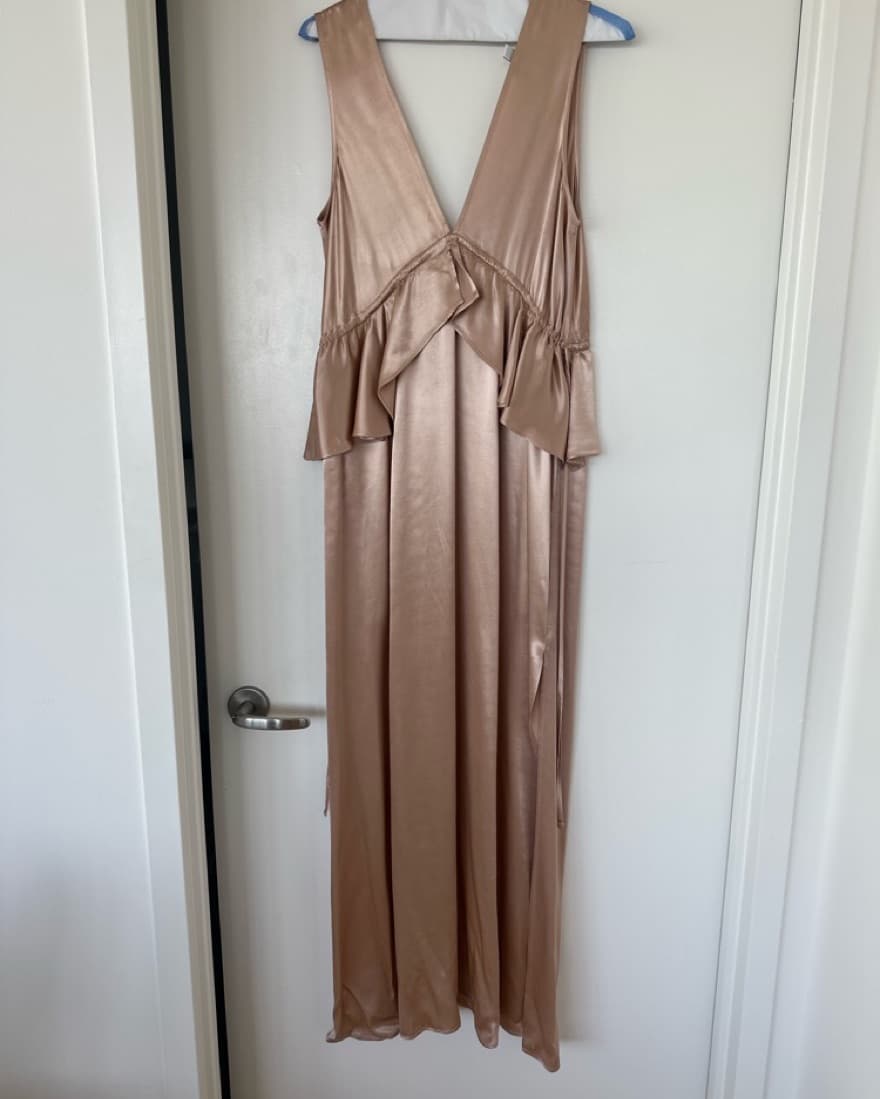 Blush bridesmaid ruffle peplum maxi  - Image 6