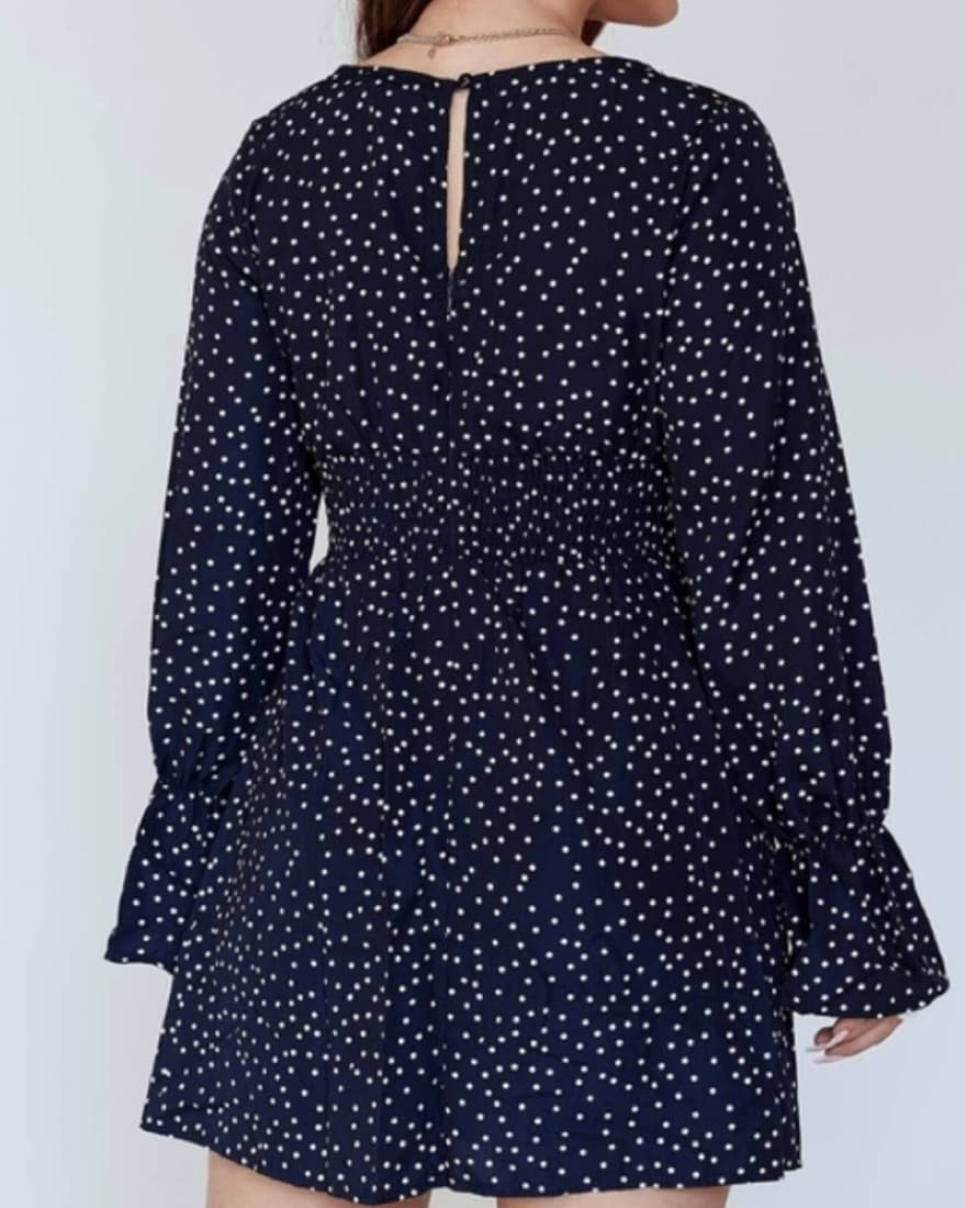 Navy Polka Dot Mini Dress - Image 2