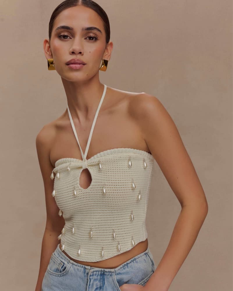 Meshki Aletta Knit Pearl Halter Top - Image 1