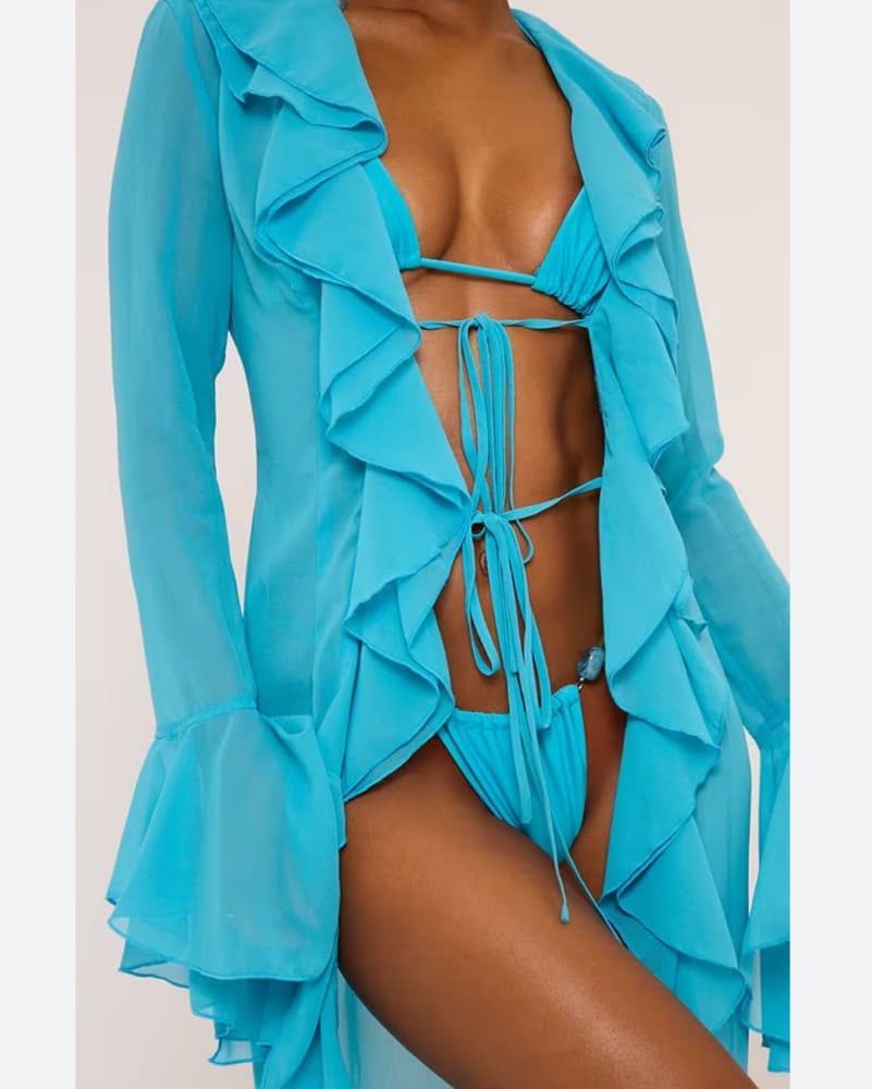 Blue Ruffle Kimono Robe Coverup - Image 3