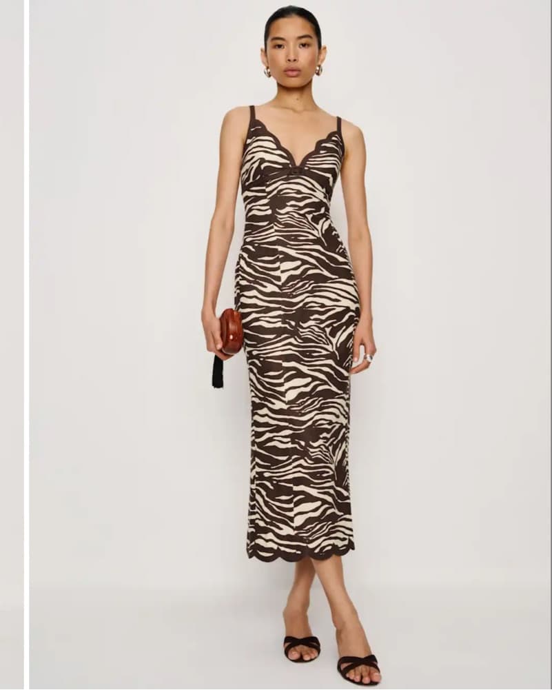 Reformation Sara Linen Zebra Midi Dress - Image 1