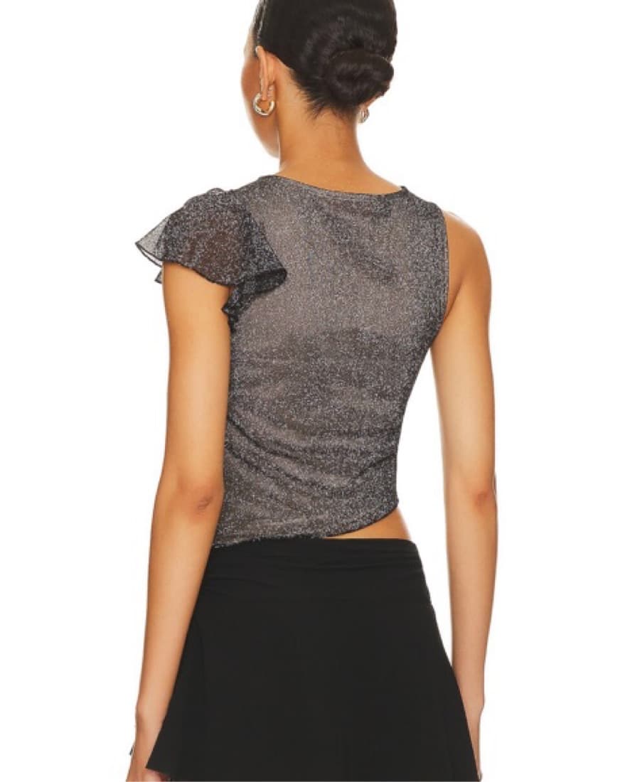 Metallic Silver Top With Flower  - Image 2