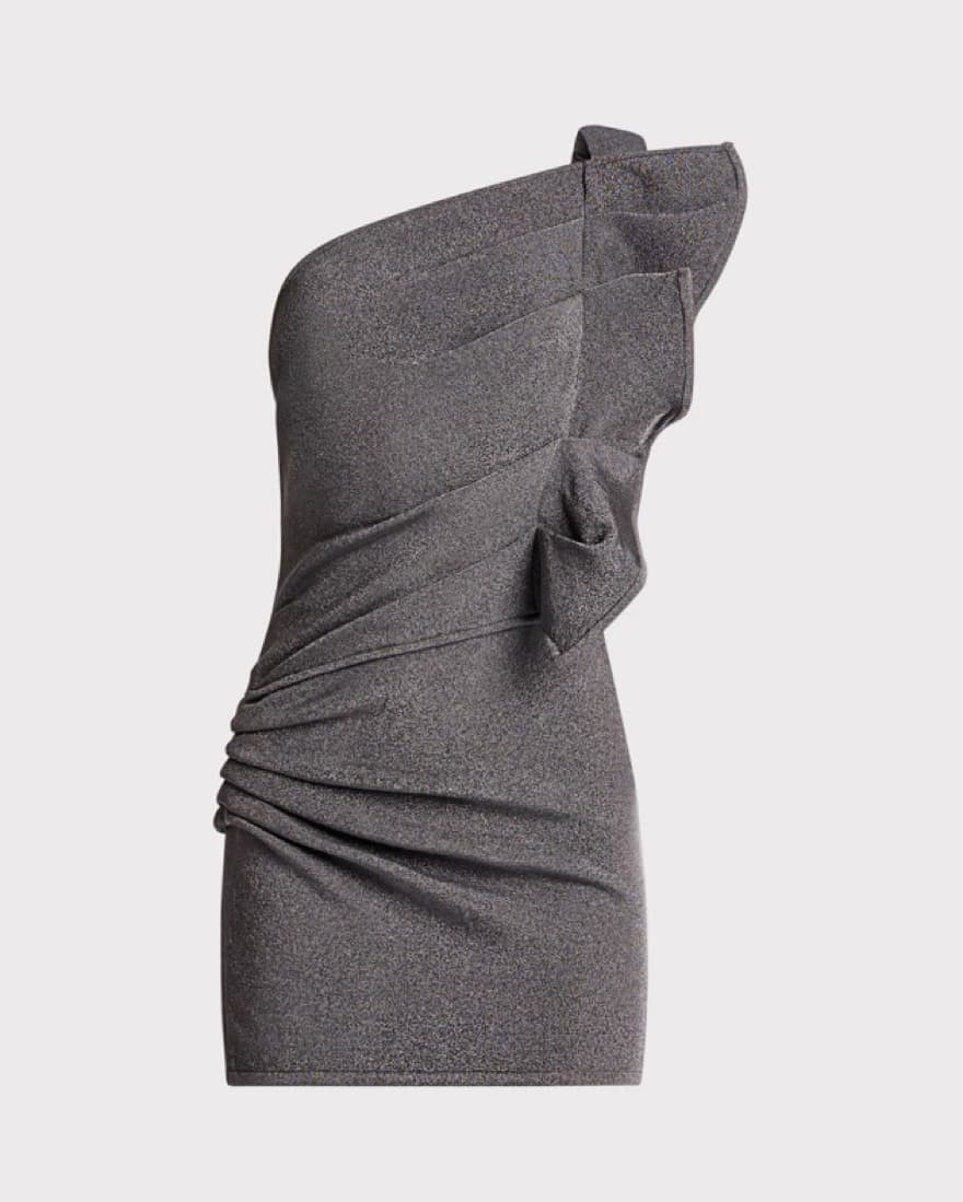 DRAPED INTERLOCK METALLIC MINI DRESS - Image 2