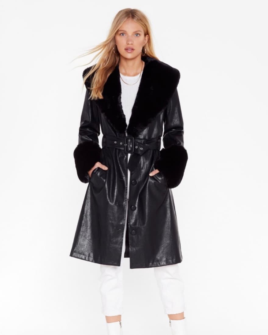 I'm That Girl Faux Fur Trench Coat - Image 1