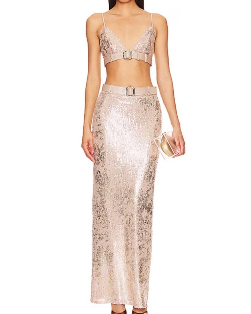 Jobelle Maxi Skirt Set In Taupe - Image 1
