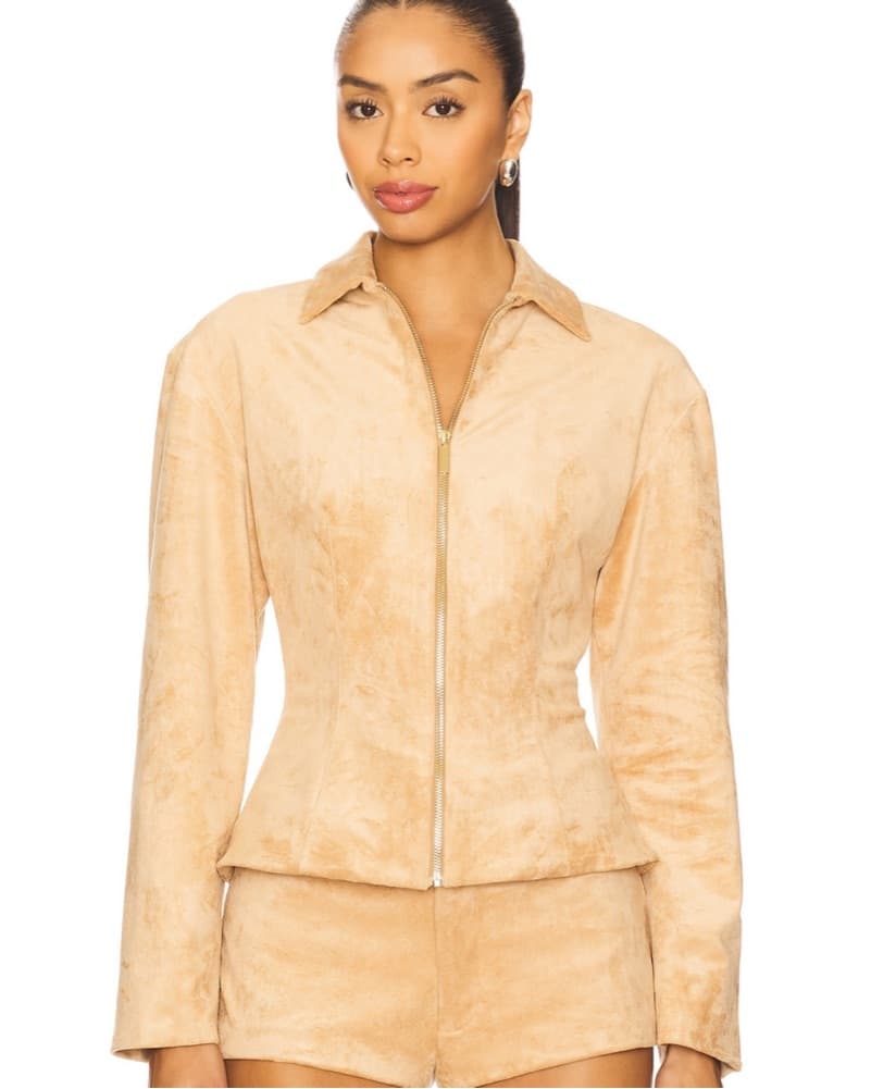 Amanda Uprichard Suede Jacket in Beige - Image 1