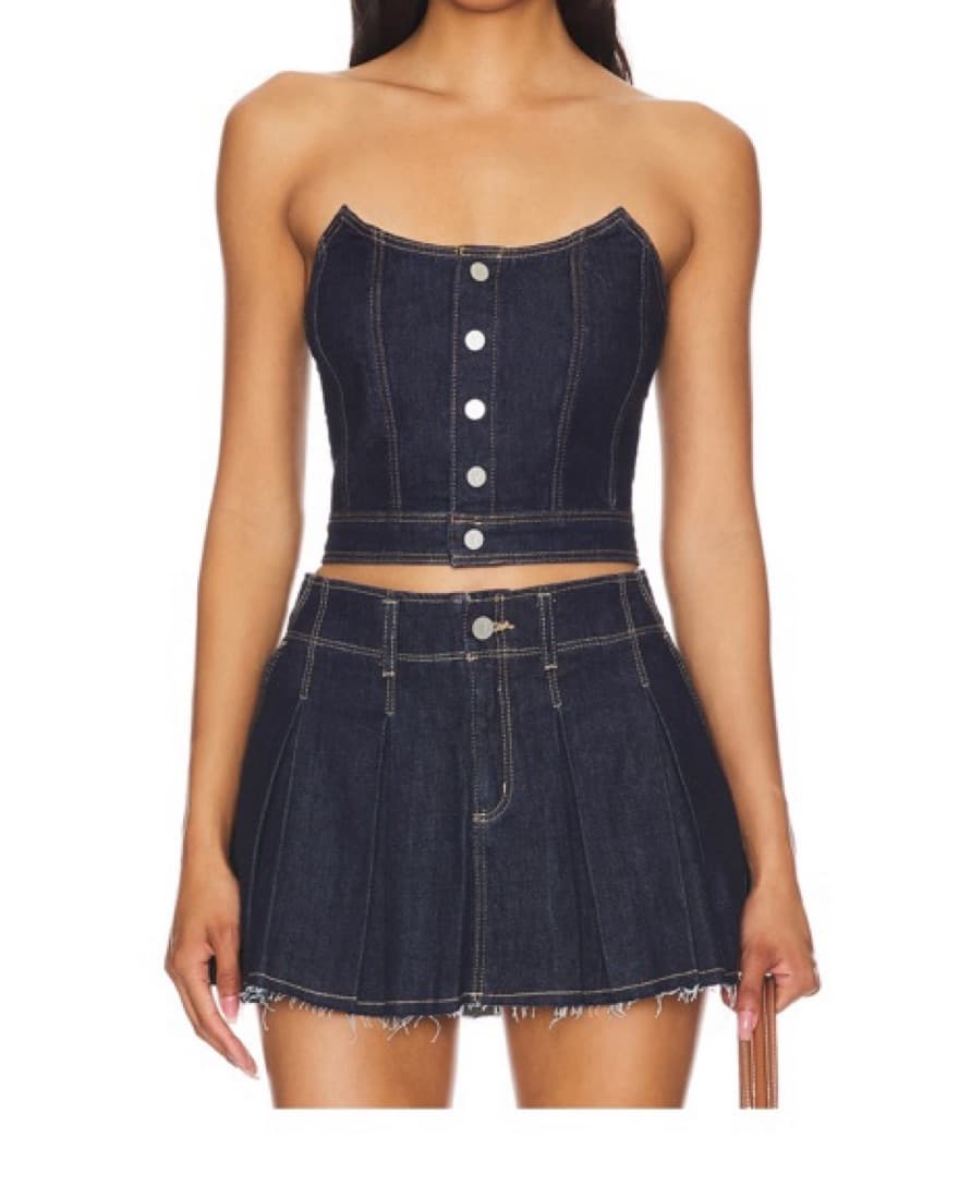 Abrand Pleated Jean Mini Skirt - Image 3