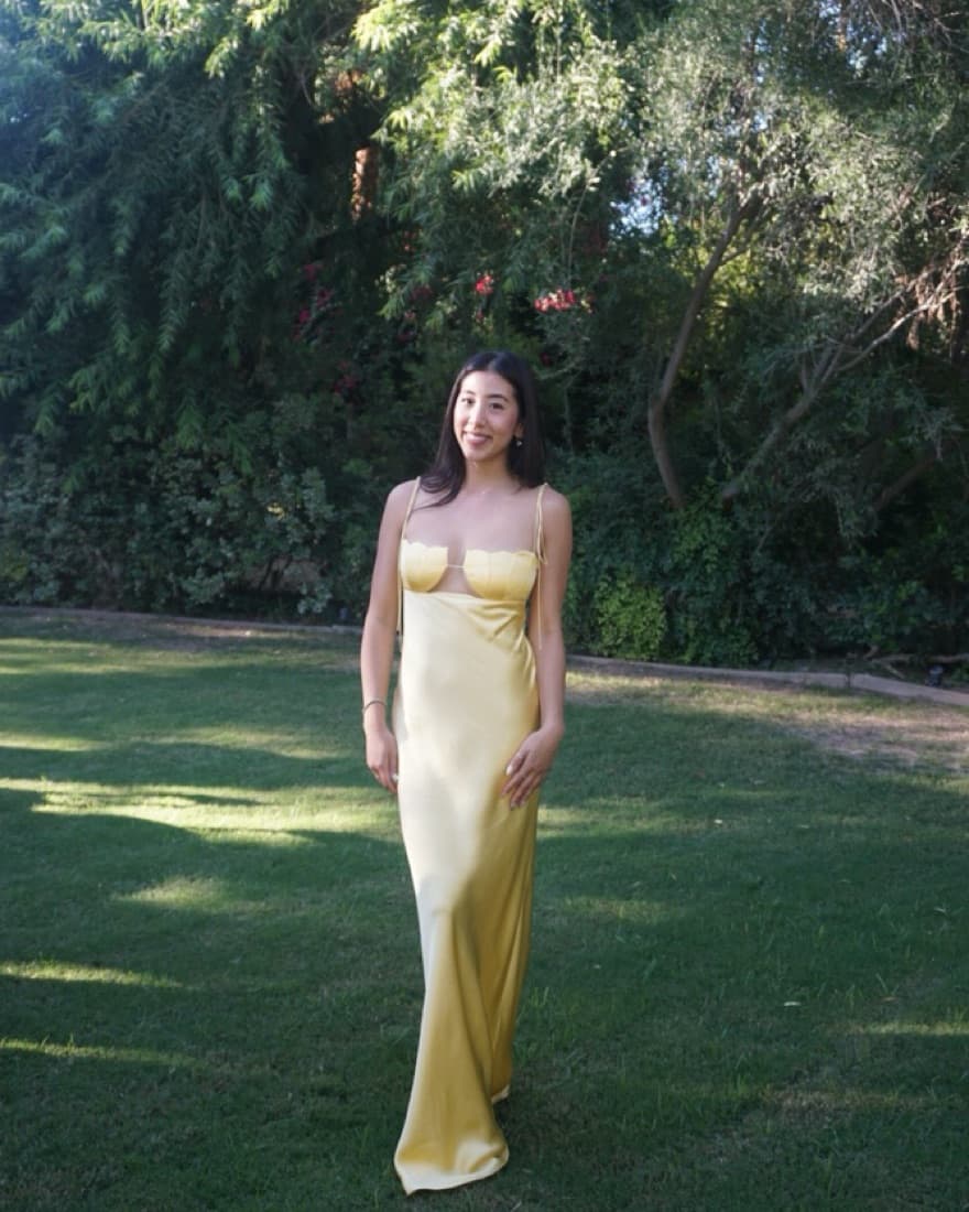 Anna October Long Yellow Satin Dress - Image 3