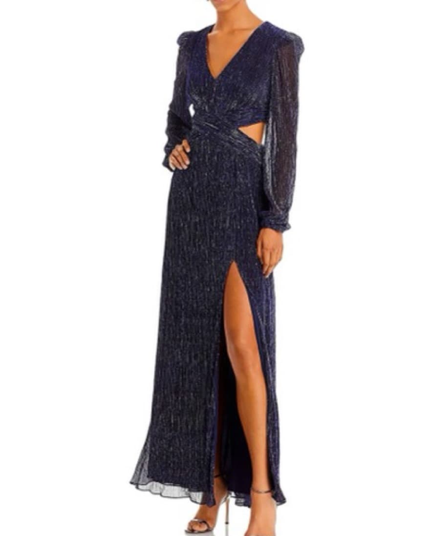 AQUA Navy Shimmer Dress w/Cut Outs - Image 1