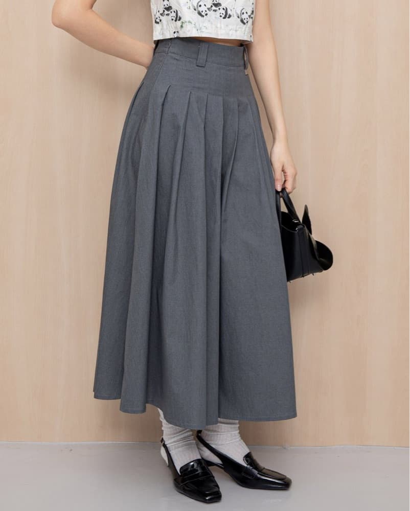 Chic Gray Pleated Midi Skirt - Image 2