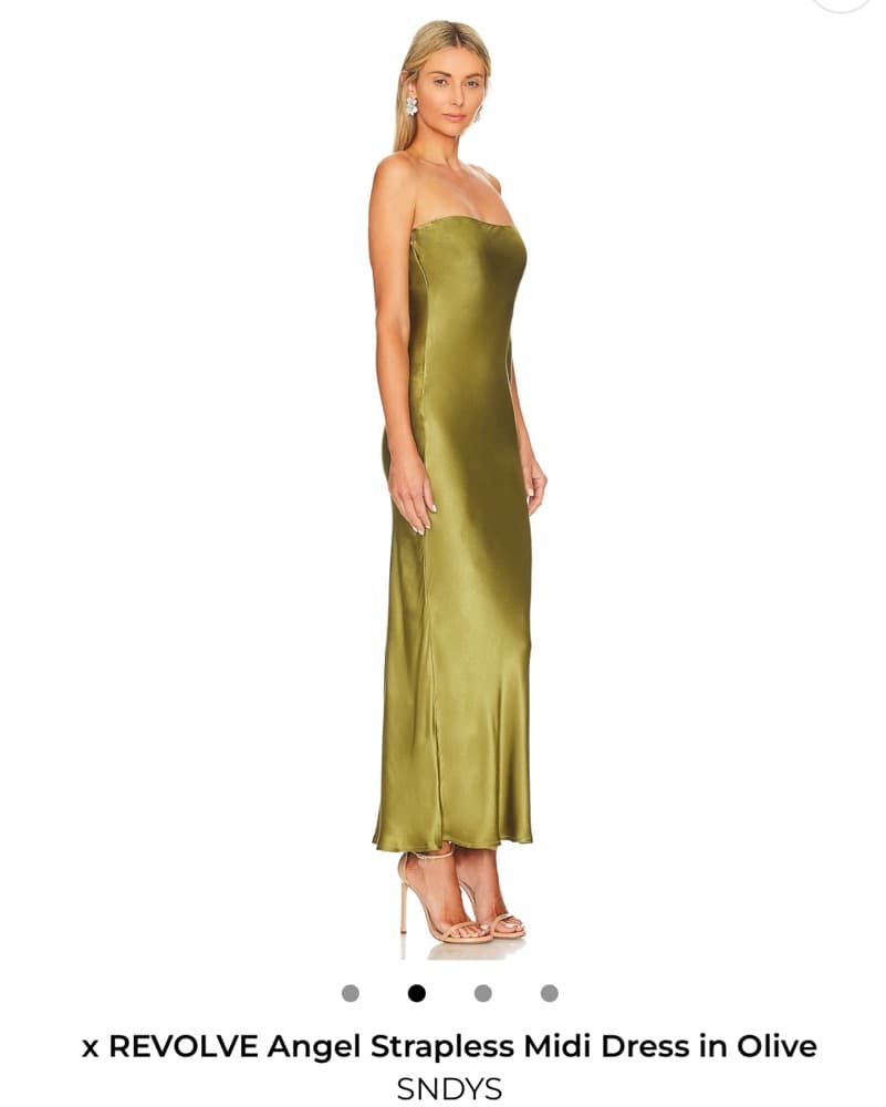 SNDYS Strapless Midi Dress In Olive - Image 3