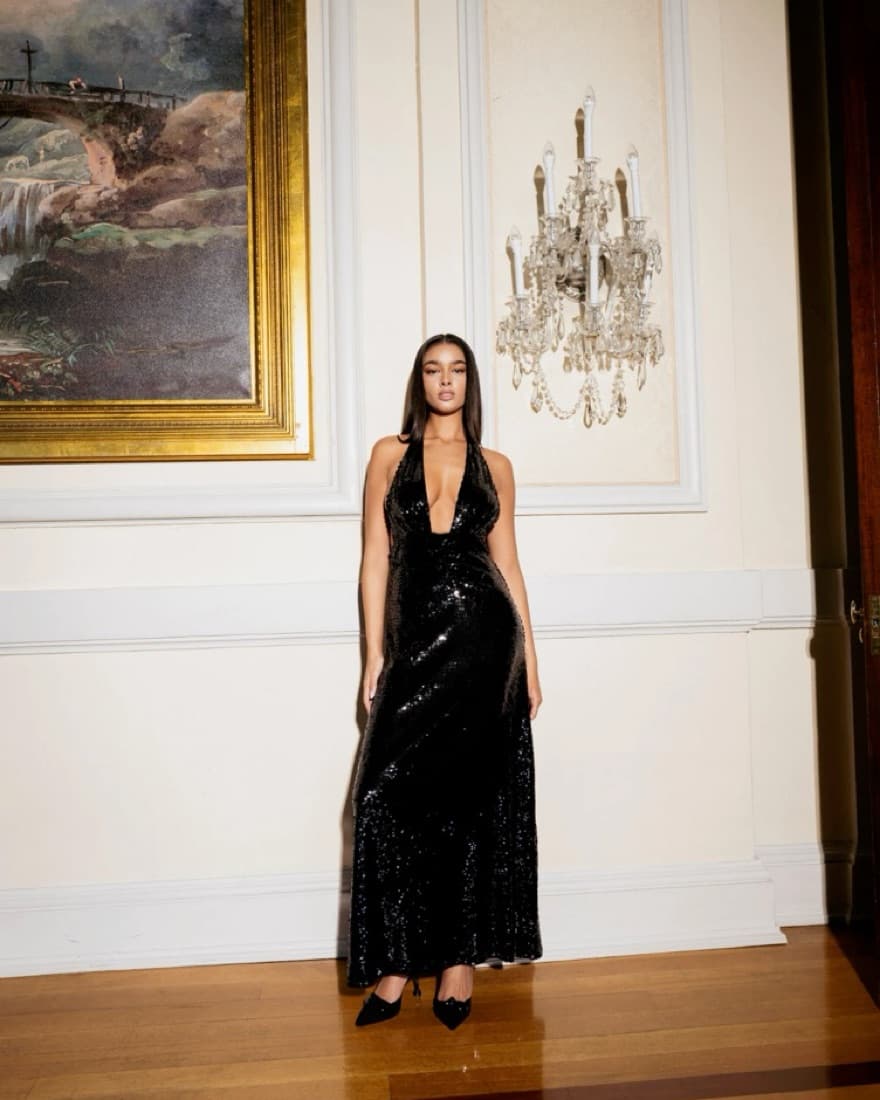 WeWoreWhat Halter Sequin Black Gown - Image 2