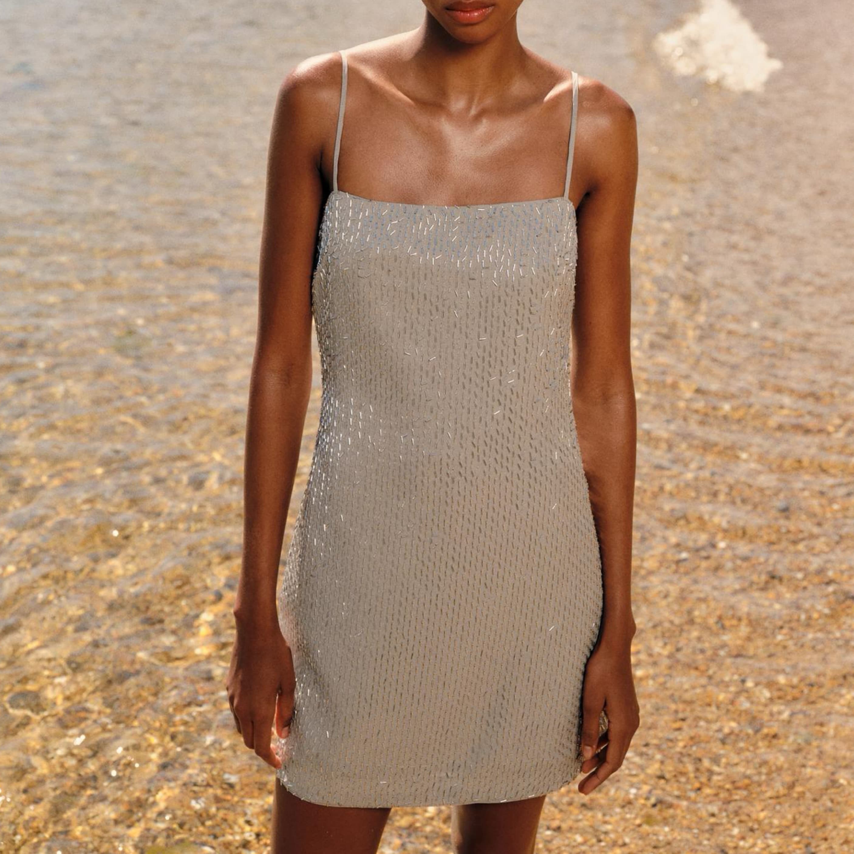 Zara Beaded Silver Dress - Image 1