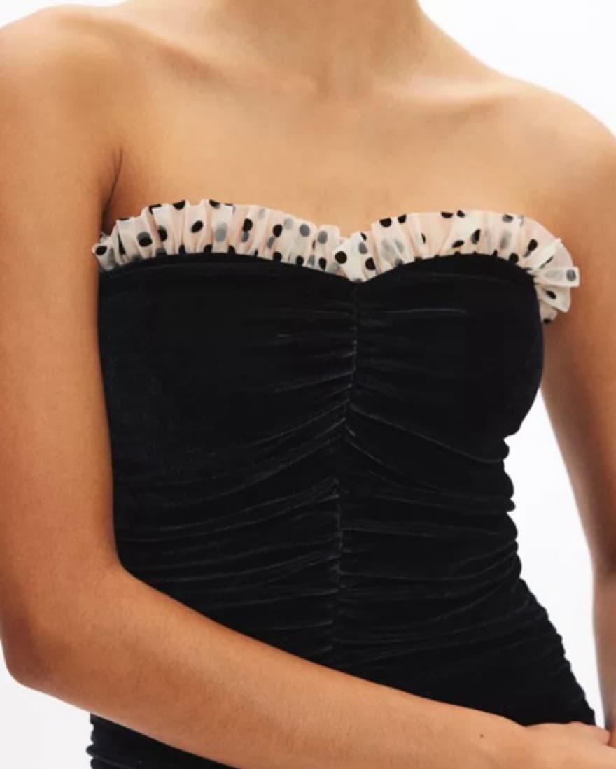 Black Mini Dress With Polka Dot Trim - Image 4