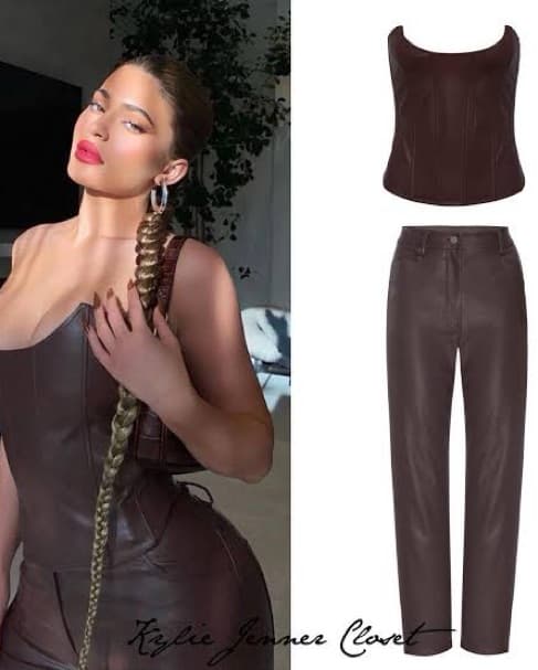 Miaou Brown Faux Leather Corset Pant Set - Image 1