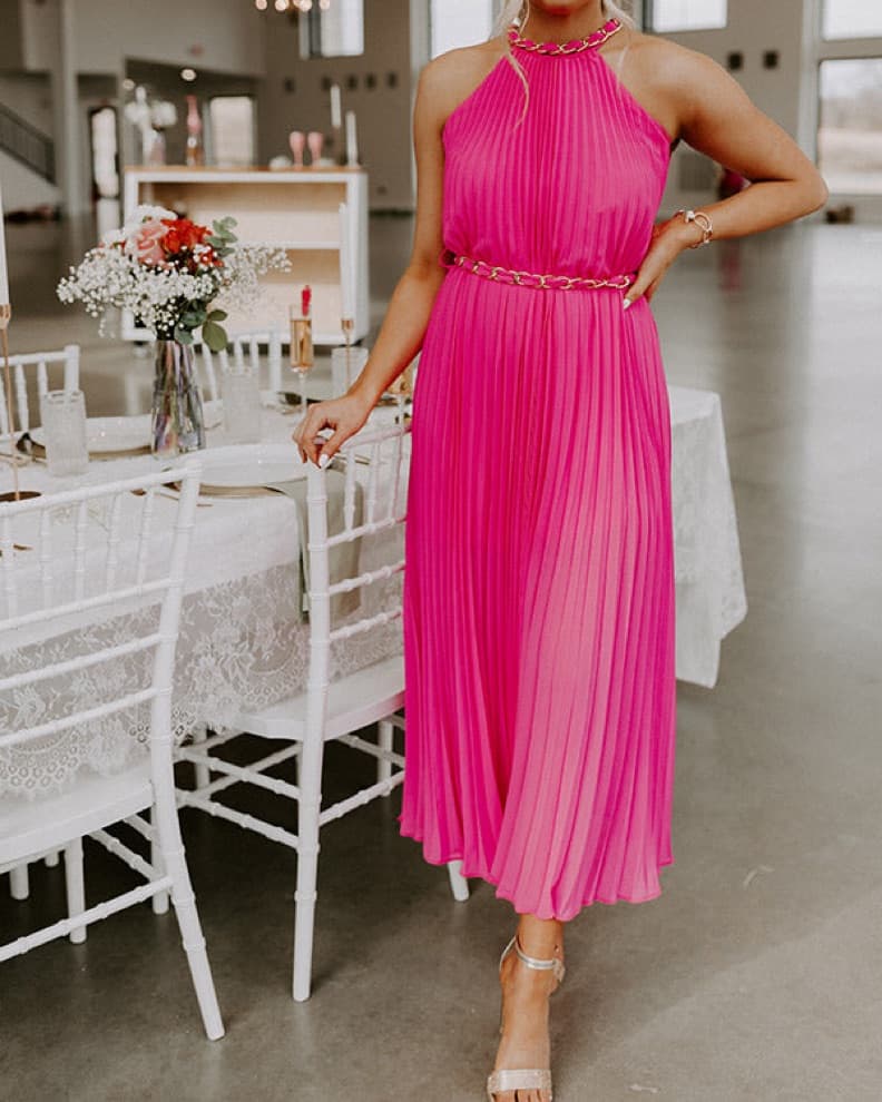Vibrant Pleated Halter Gown - Image 1