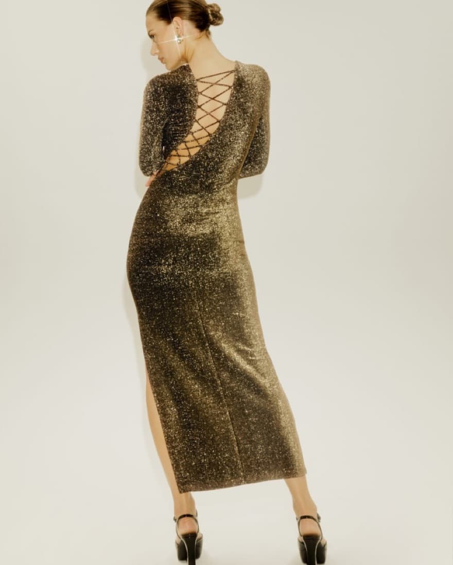 Reformation Kinsey Knit Dress in Gold - Image 1