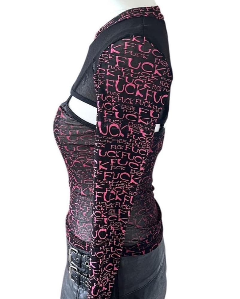 Lip Service Mesh F*ck Print Top Set - Image 2
