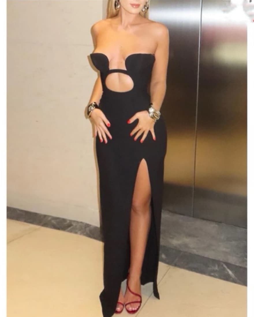 NYFW Black Strapless Cutout Gown - Image 4