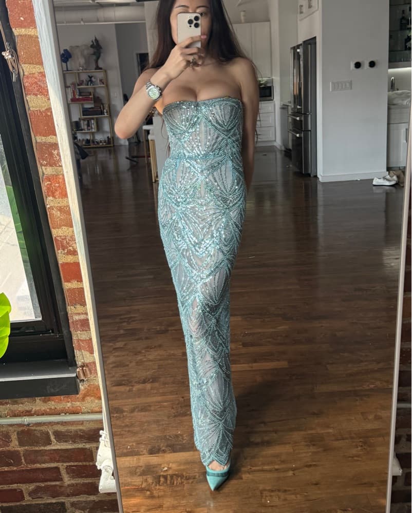 Bronx & Banco Blue Sequin Gisele Maxi Dress Petite XS - Image 3